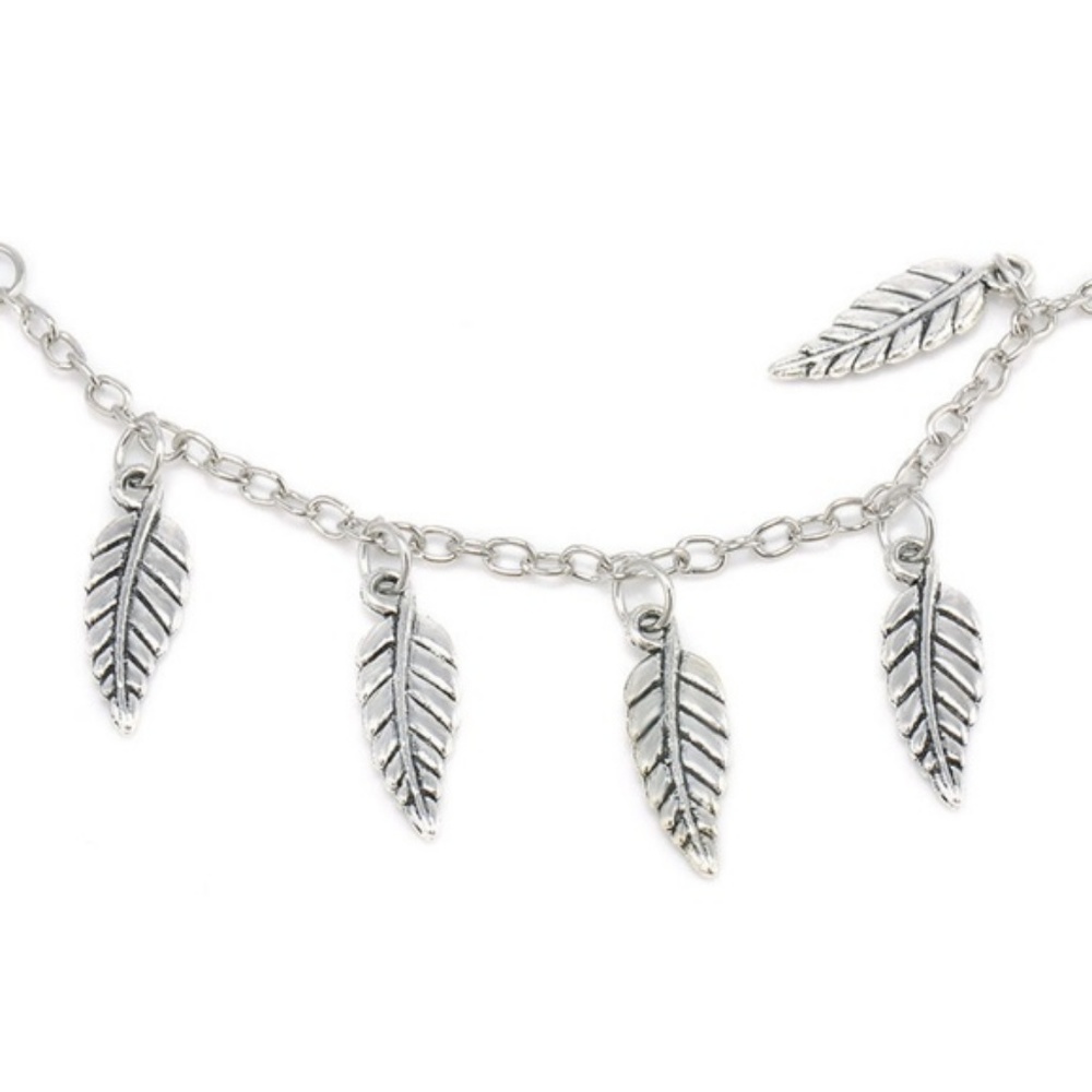 Silver Leaf Boho Barefoot Sandal Anklet - Picture 3 of 7